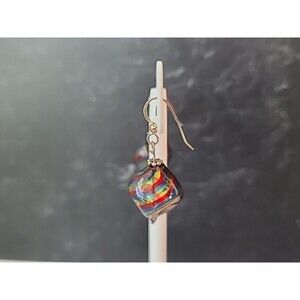 925 Sterling Silver Multicolored Glass Dangling Pierced Earrings Vintage